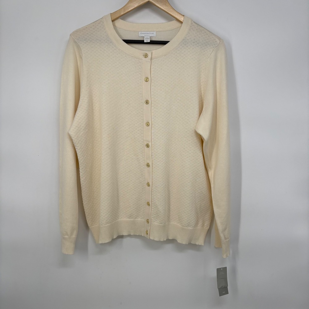 Charter Club Woman Cream Textured Button‎ Front Cardigan Sweater 0X NWT